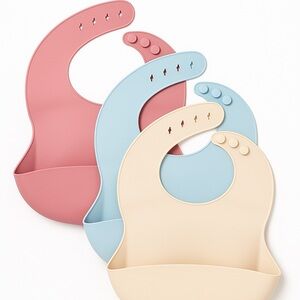 Soft Silicone Baby Bibs Set - Pink, Blue, and Cream